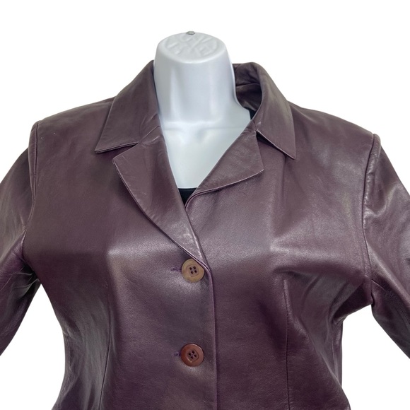 Vintage Leather Jacket Diba Ruffle Fitted Dark Plum M - Picture 5 of 16
